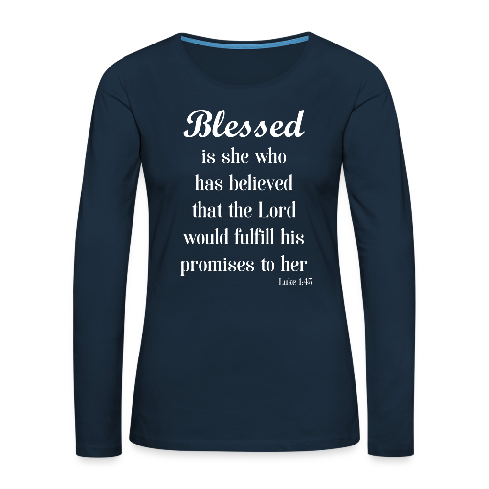 Blessed Is She Women's Premium Long Sleeve T-Shirt - deep navy