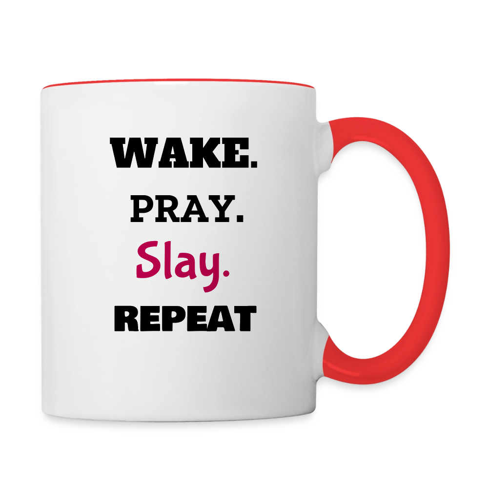 Wake Pray Slay Contrast Coffee Mug - white/red