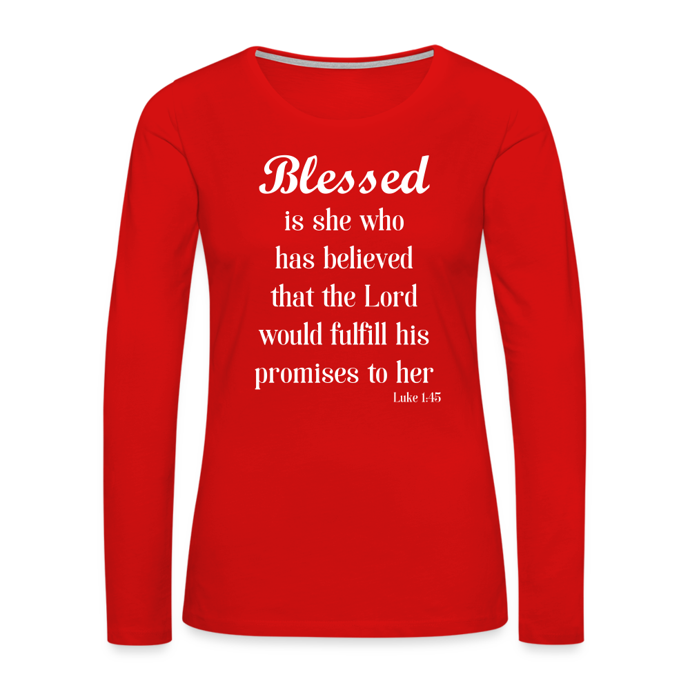 Blessed Is She Women's Premium Long Sleeve T-Shirt - red