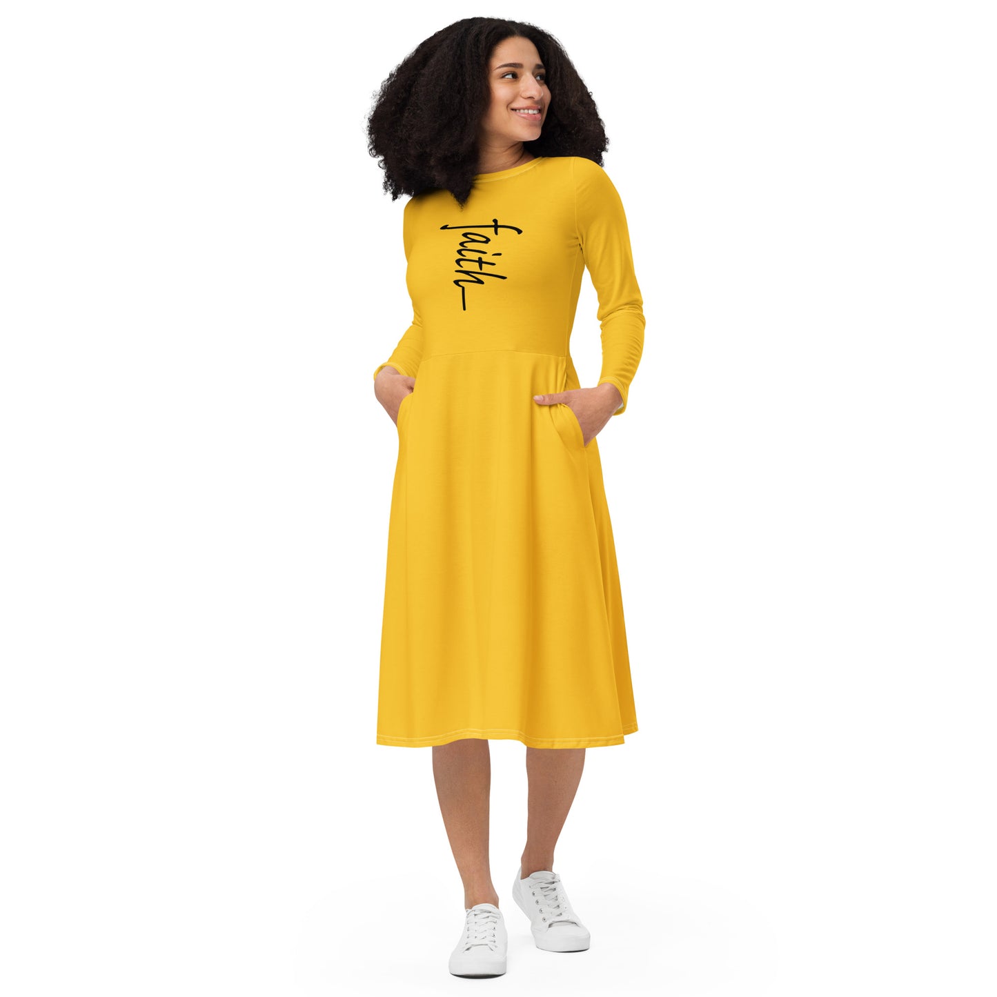 Faith All-over print long sleeve midi dress
