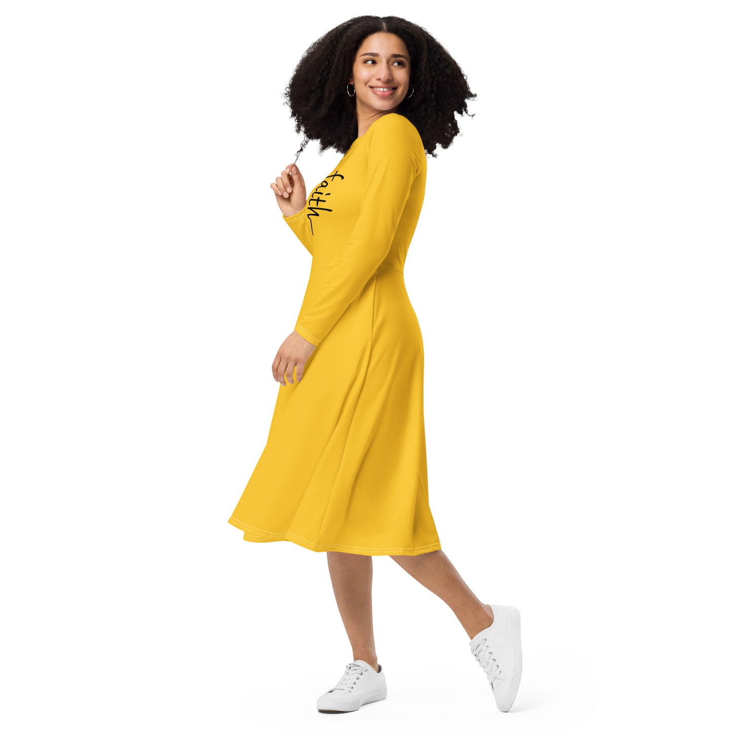 Faith All-over print long sleeve midi dress