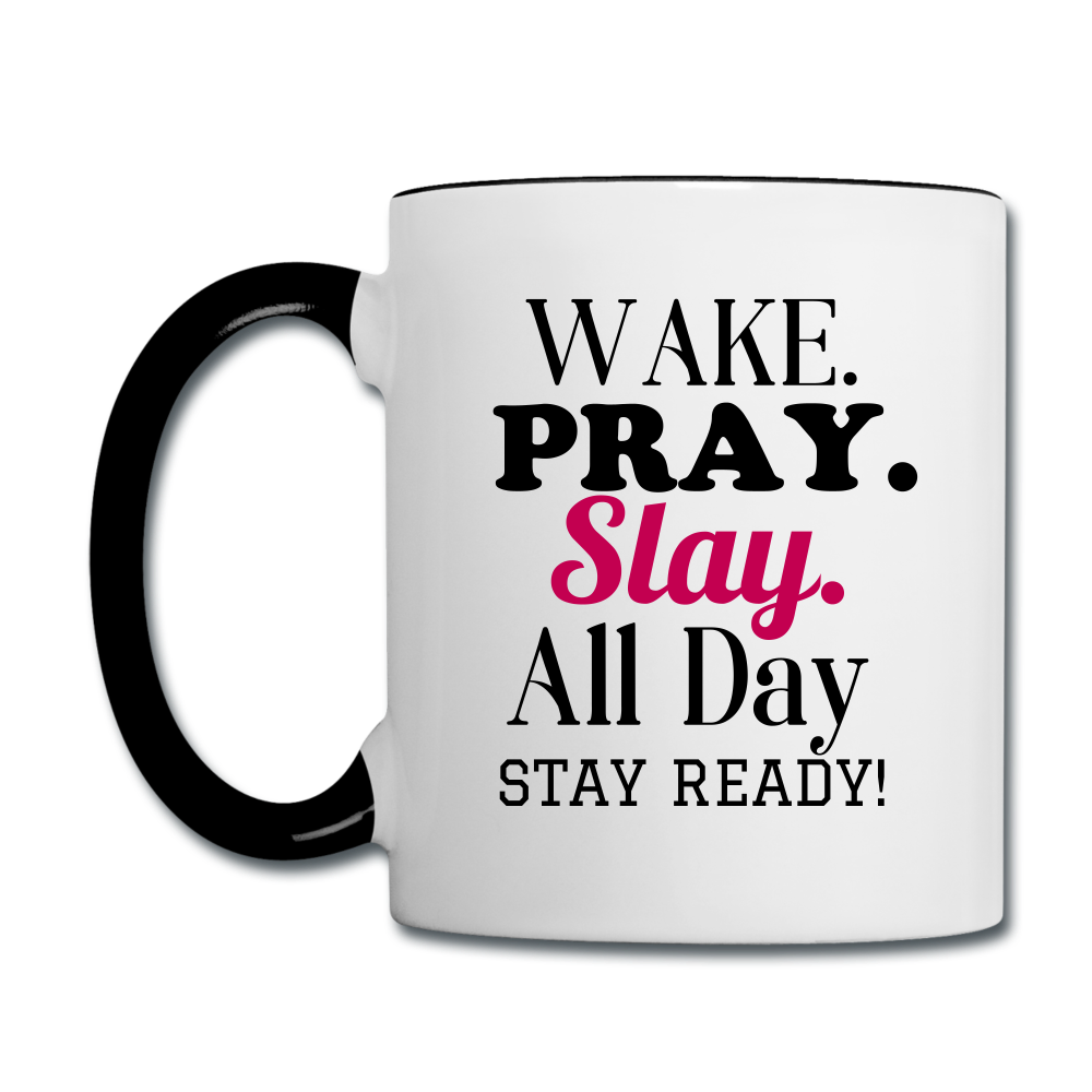 Wake Pray Slay Contrast Coffee Mug - white/black