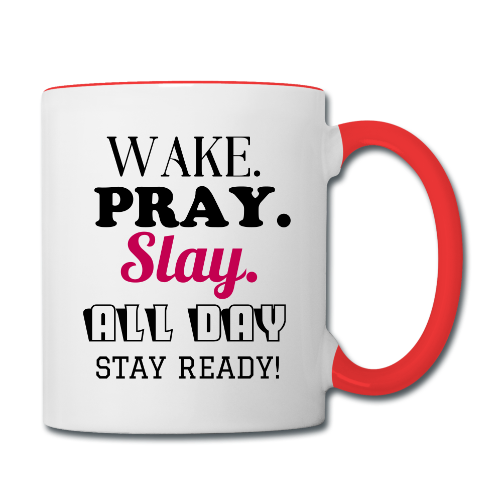 Wake Pray Slay Contrast Coffee Mug - white/red
