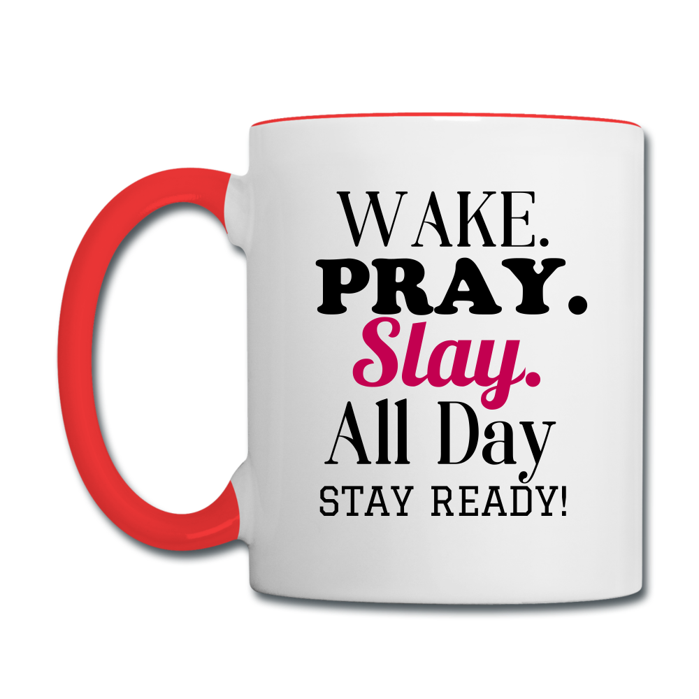 Wake Pray Slay Contrast Coffee Mug - white/red