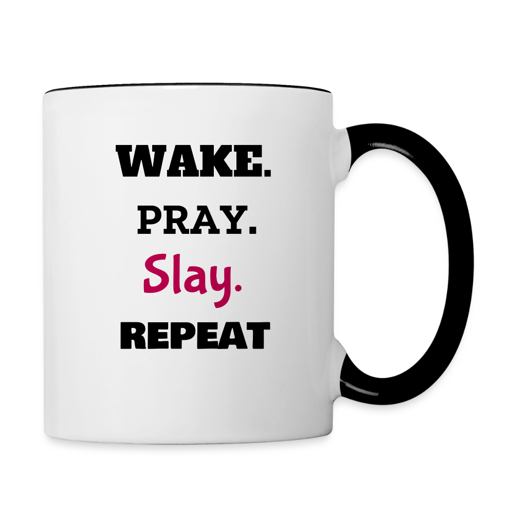 Wake Pray Slay Contrast Coffee Mug - white/black