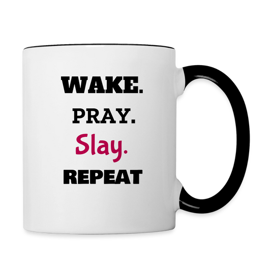 Wake Pray Slay Contrast Coffee Mug - white/black
