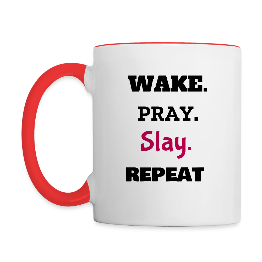 Wake Pray Slay Contrast Coffee Mug - white/red