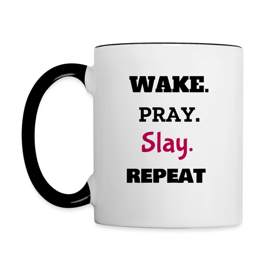 Wake Pray Slay Contrast Coffee Mug - white/black