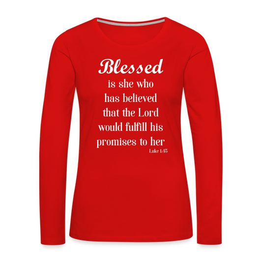 Blessed Is She Women's Premium Long Sleeve T-Shirt - red