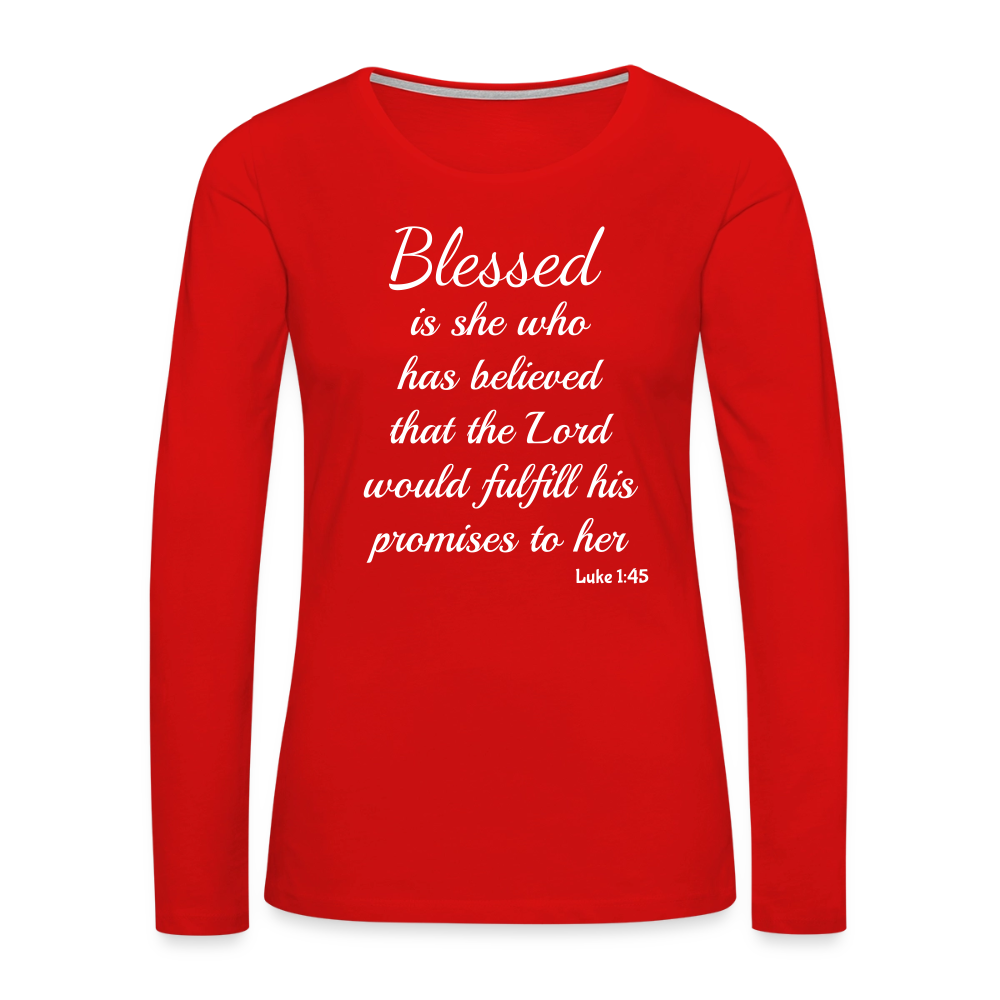 Blessed Is She Women's Premium Long Sleeve T-Shirt - red