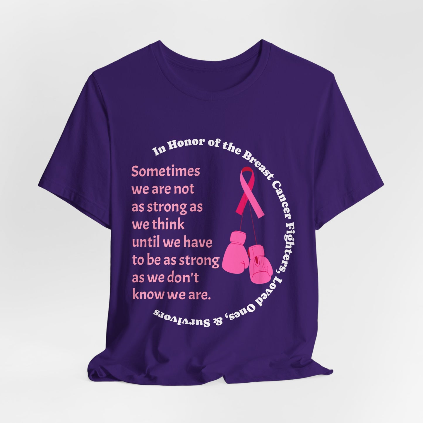 Team Purple t-shirt with breast cancer awareness design on a white background