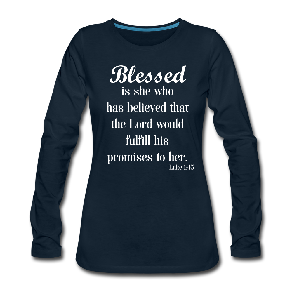 Blessed Is She Women's Premium Long Sleeve T-Shirt - deep navy