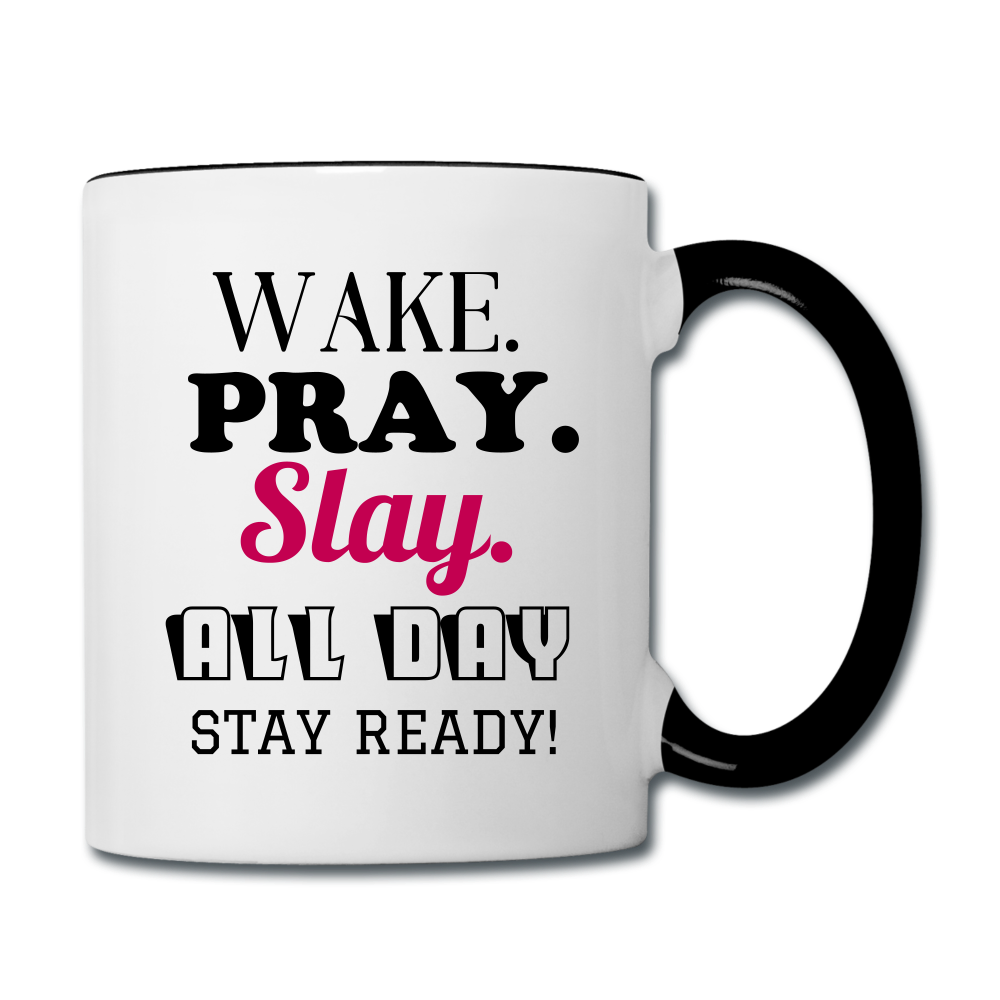 Wake Pray Slay Contrast Coffee Mug - white/black