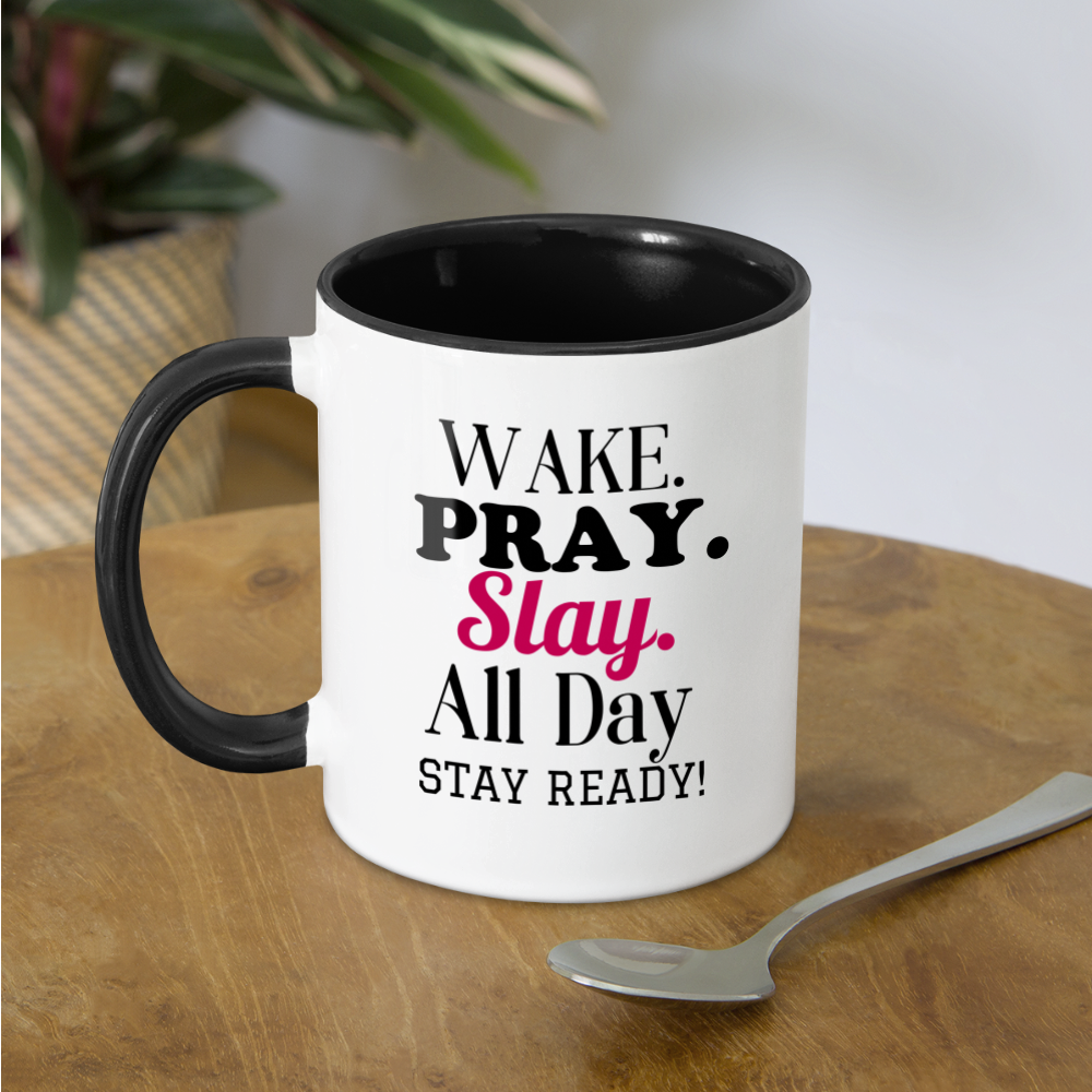 Wake Pray Slay Contrast Coffee Mug - white/black