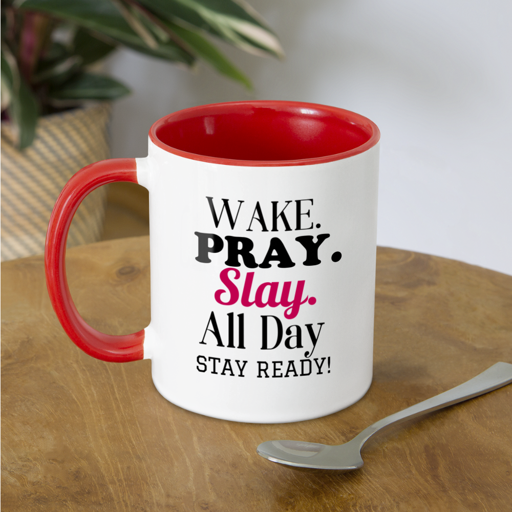 Wake Pray Slay Contrast Coffee Mug - white/red